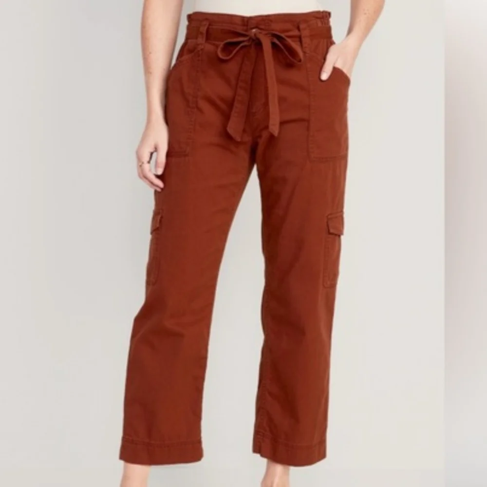 Old Navy Rust Tie-Waist Cropped Cargo Pants Size L - Picture 1 of 9